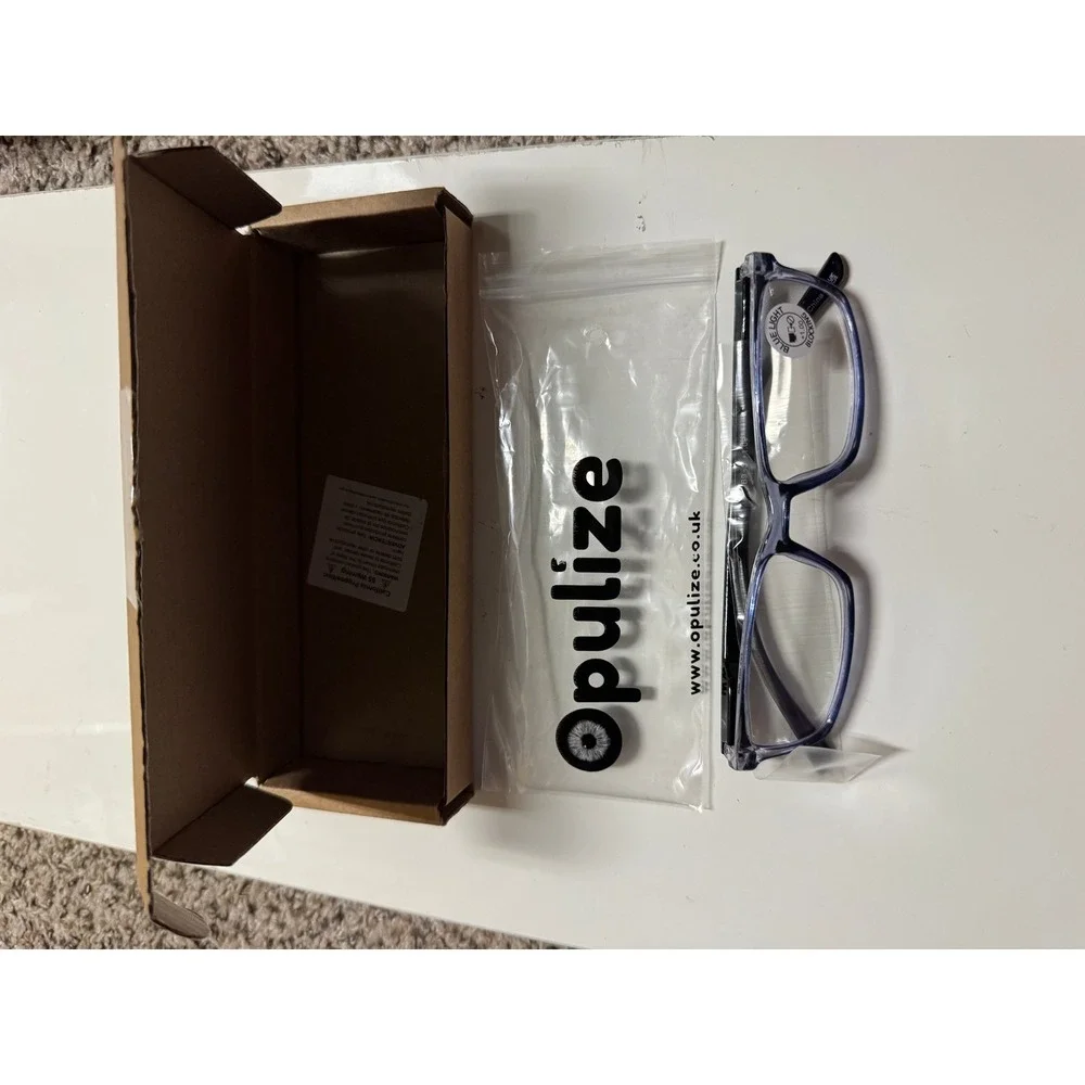 Opulize Blue Light Blocking Glasses Translucent Blue Rectangular Frames New